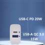 EWENT Cargador rapido Q3 20w Usb-C y Usb-A